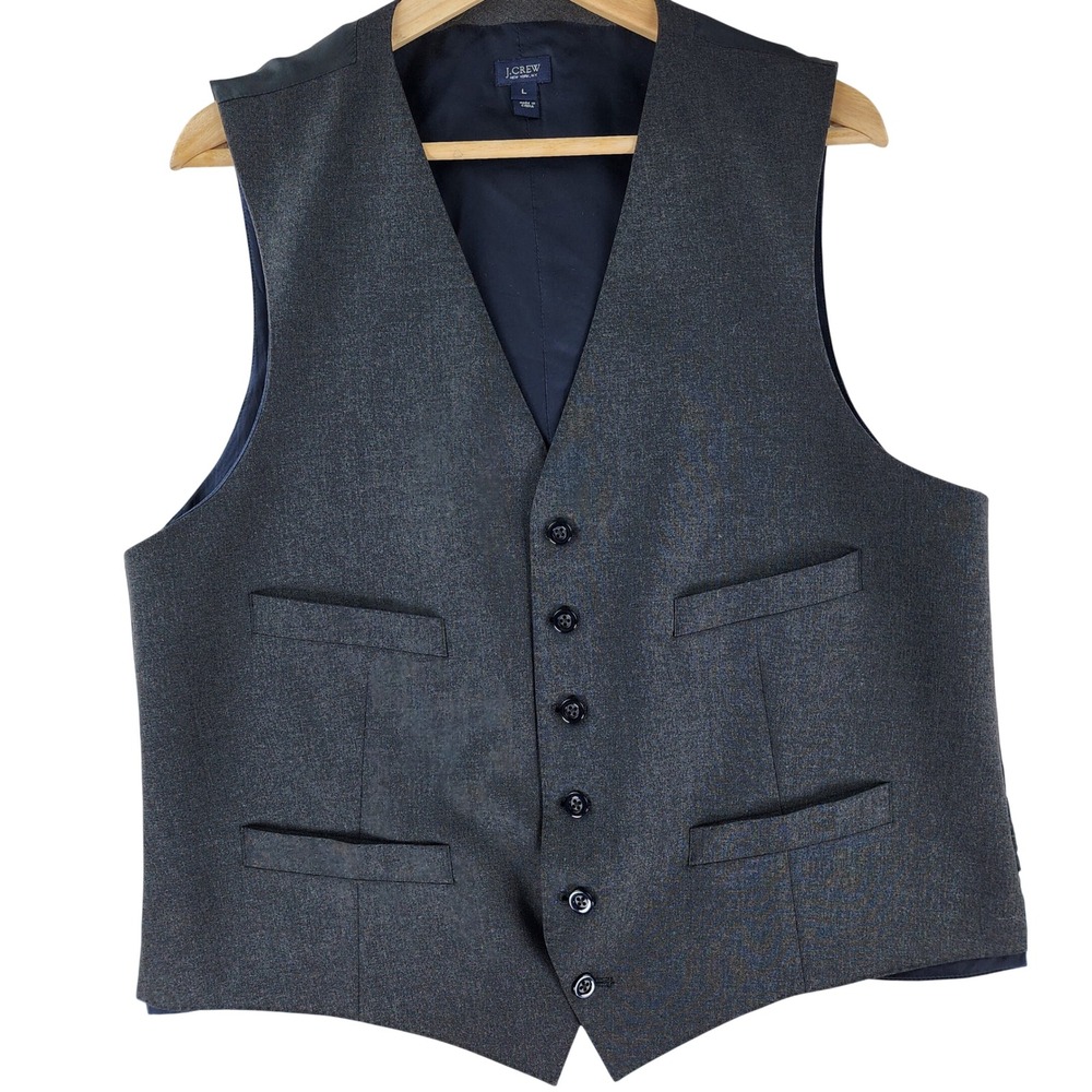 J Crew Loro Piana Suit Vest Men Large Italian Super 120s Wool Charcoal Waistcoat